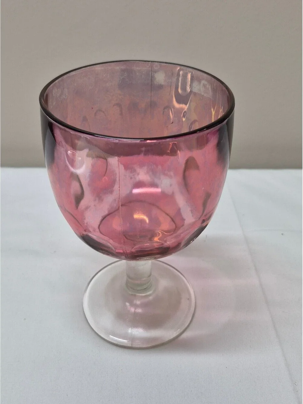 Vintage Pink Glass Goblet with Clear Stem and Base J26